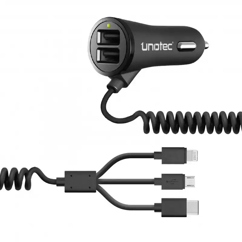Unotec Cargador de Coche Multiconexion 2x USB Negro