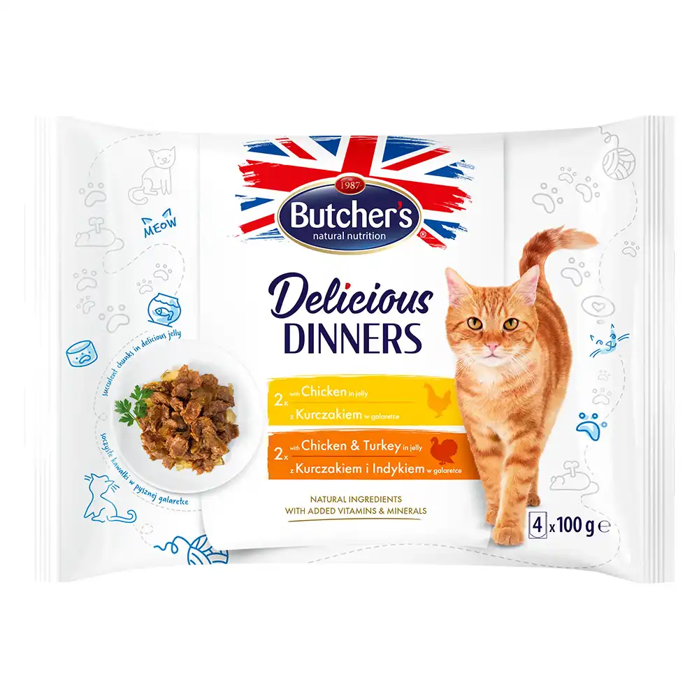 Butcher's Delicious Dinners para gatos 32 x 100 g - Mix: Pollo, pollo y pavo