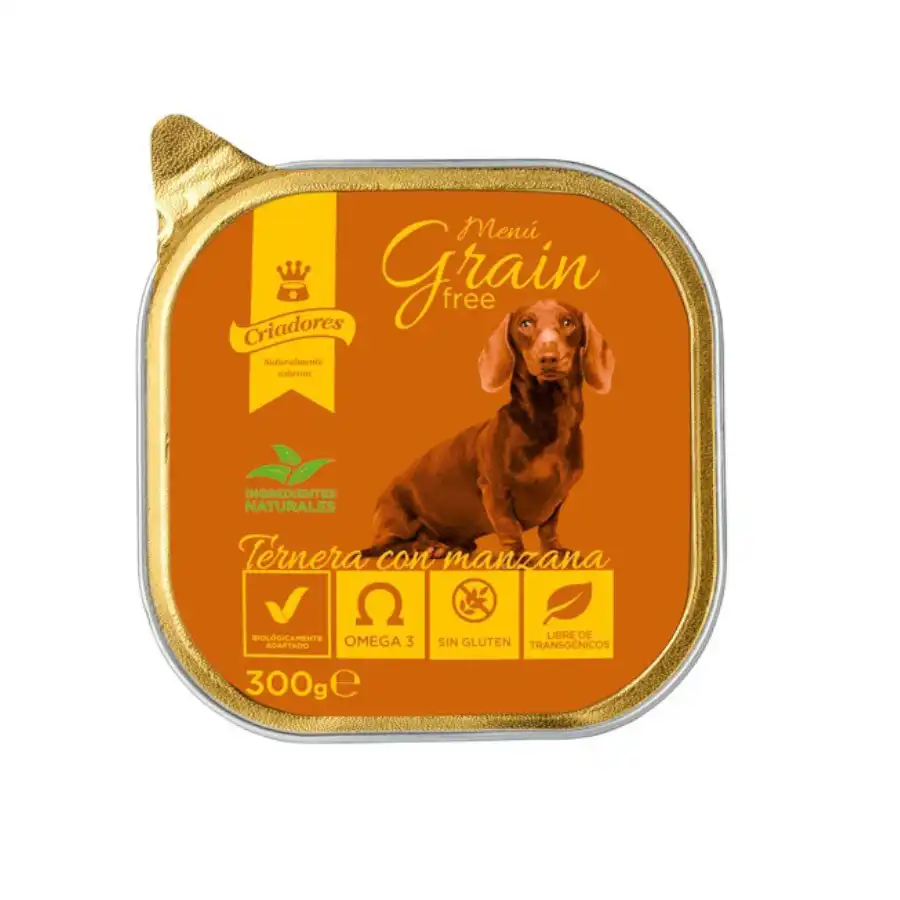 Criadores Menú Grain Free Ternera y Manzana tarrina para perros