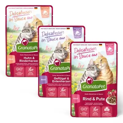 GranataPet Delicatessen en salsa 12 x 100 g - Mix de ave (3 variedades) - Granatapet - Comparador de precios