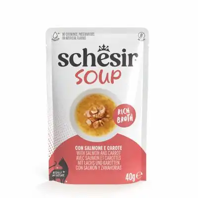 0.04 KG 40 g Schesir Salmón Rosado en Sopa sobre para gatos - Schesir - Comparador de precios