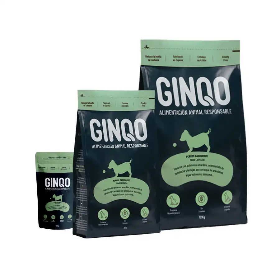 GINQO PERROS CACHORROS: HYPOALERGÉNICO, GRAIN FREE Y SOSTENIBLE. HECHO CON PROTEINA DE INSECTOS