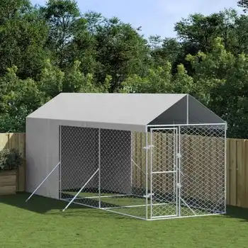 Perrera De Exterior | Jaula Para Perro | Parque Para Mascotas Con Toldo Acero Galvanizado Plata 2x6x2,5 M Cfw783771