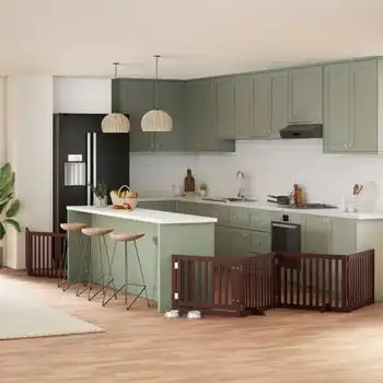 Puerta De Perros Plegable 6 Paneles Madera Álamo Marrón 480 Cm