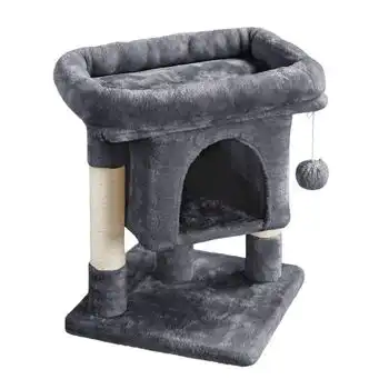 Árbol Rascador Para Gatos Pequeño Con Caseta 40x40x59cm Gris Oscuro