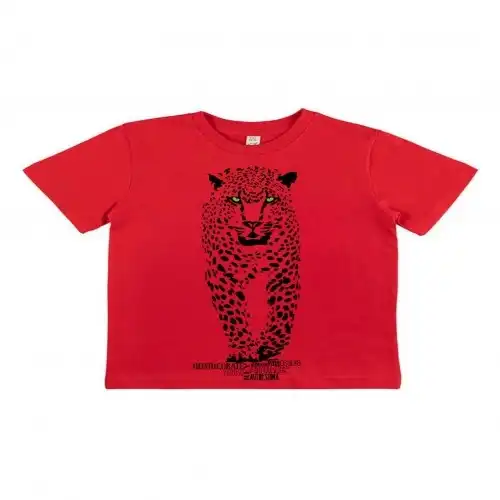 Animal totem camiseta manga corta algodón orgánico jaguar rojo para niños