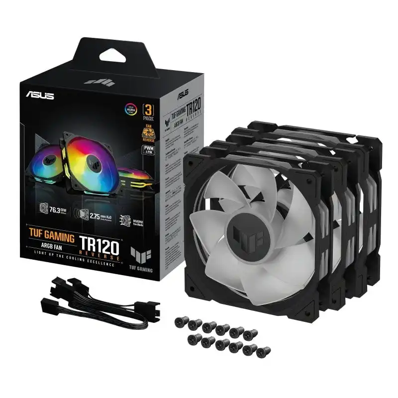 ASUS TUF Gaming TR120 ARGB Reverse Fan Triple Pack Ventilador Suplementario 120mm Negro