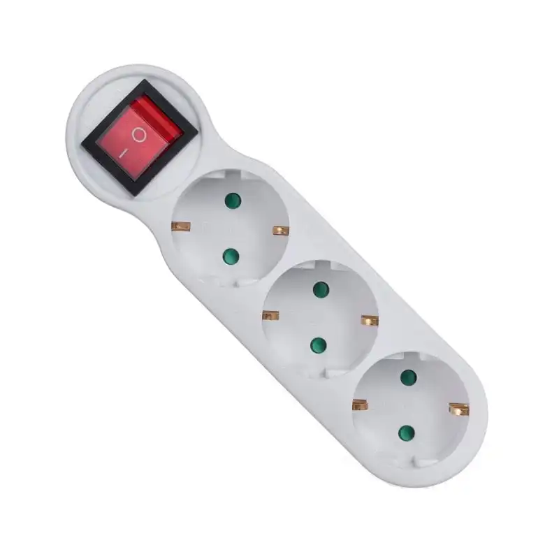 Klack Regleta de 3 Enchufes con Interruptor y Toma de Tierra 16A Máx. 3680W Blanca