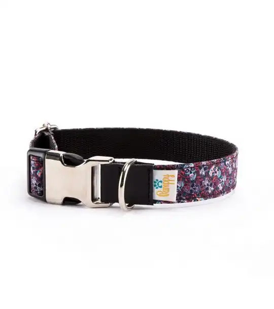 Pamppy funny evan roses collar de algodón y poliéster negro y rojo para perros