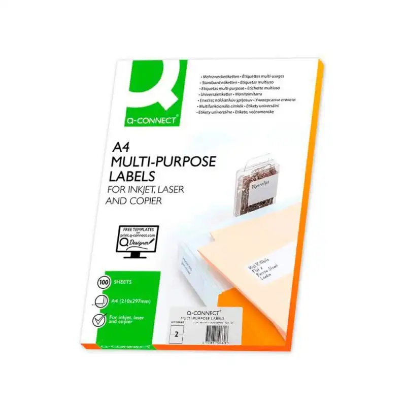 Q-Connect Etiqueta Adhesiva para Fotocopiadora Laser Ink-Jet 100 Hojas Din A4 210x148.5mm