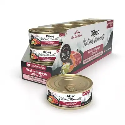 Dibaq Natural Moments 5 Star Esterilizado Ternera con Papaya - 12 x 70 g - Dibaq - Comparador de precios