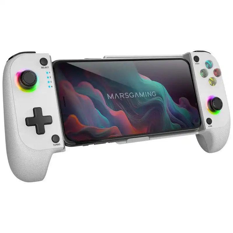 Mars Gaming Mgpx Gamepad Bluetooth 5.0 Rgb Neon Vibración Dual Función Turbo Android Ios Blanco