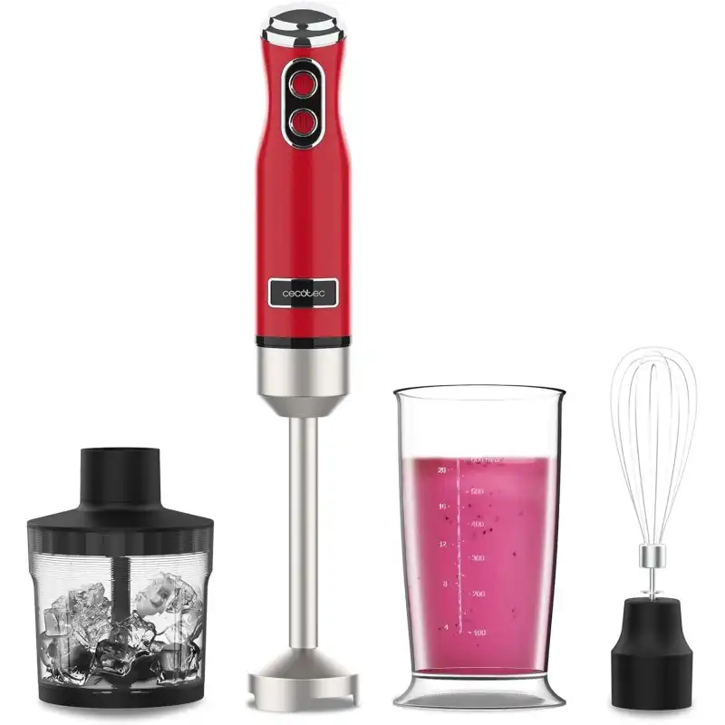 Cecotec Power RetroRed 1200MAX Crean&Crush Batidora de Mano Retro 4 Cuchillas 0.5L 1200W Rojo