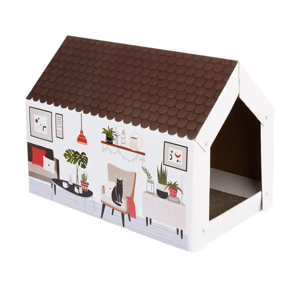 Casita de cartón Home XL con bloque rascador para gatos - 58 x 36 x 41 cm (L x An x Al)