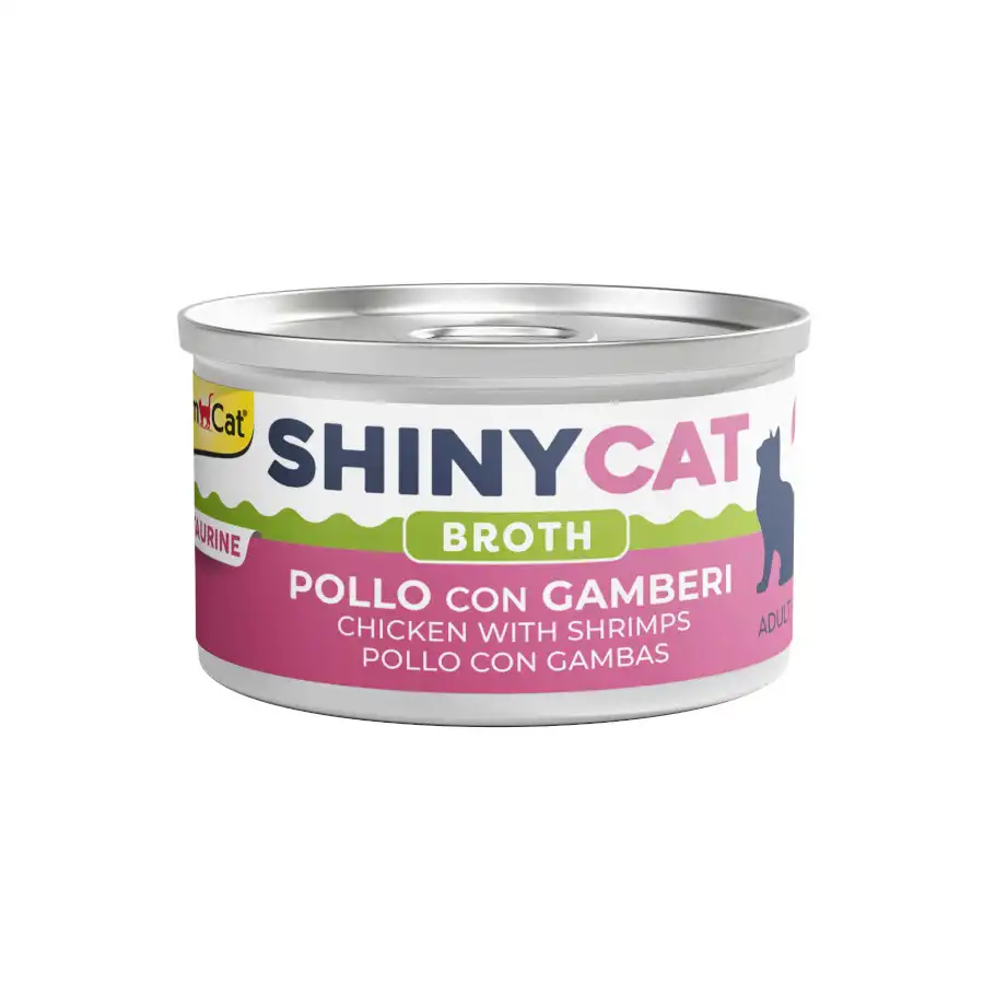 GimCat Shiny pollo y gambas en caldo lata para gatos 70 g - GimCat - Comparador de precios