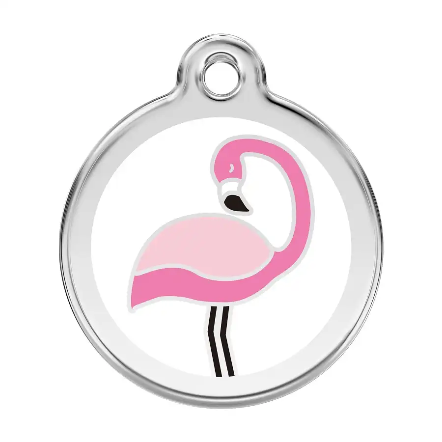 Placa identificativa Acero Inoxidable Esmalte Flamingo Blanco para perros