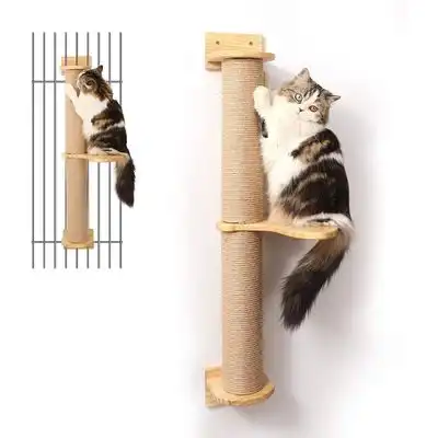 HausPets Rascador Gato Pared 93cm, Poste Yute + Hamaca, Pino Natural - 93cm - HausPets - Comparador de precios