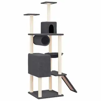 Rascador Para Gatos Con Postes De Sisal Gris Oscuro 168 Cm Vidaxl