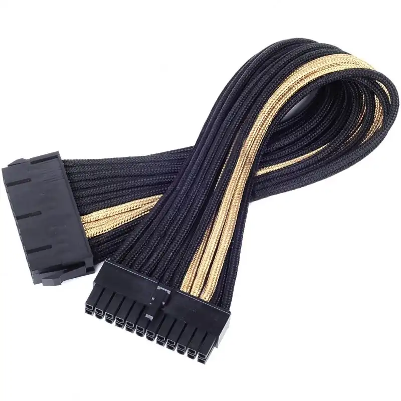 SilverStone PP07-MBBG Cable Extensor de Alimentación 24 Pin Macho/Hembra 30cm Negro/Oro
