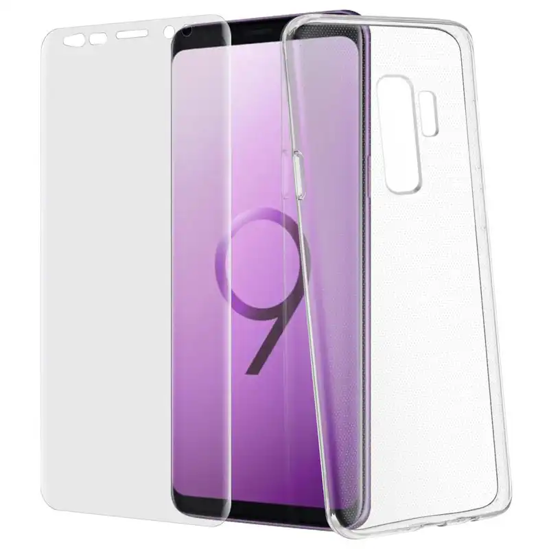 Avizar Funda de Silicona Transparente + Cristal Templado para Samsung Galaxy S9 Plus
