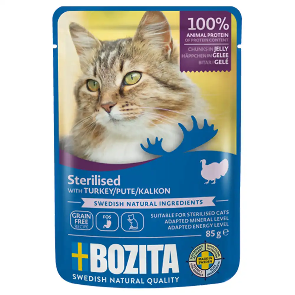 Bozita Bocaditos en gelatina Indoor & Sterilised 12 x 85 g - Pavo