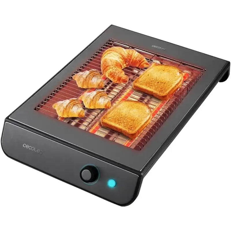Cecotec Turbo Easytoast Inoxdark Tostador Plano Horizontal con 6 Niveles de Potencia 900W