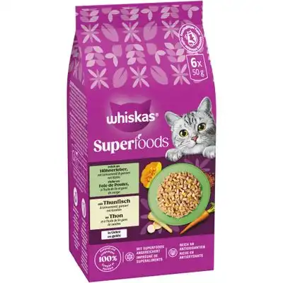 Whiskas 1+ Superfoods Selección Mixta en gelatina 6 x 50 g - Hígado de pollo y atún - Whiskas - Comparador de precios