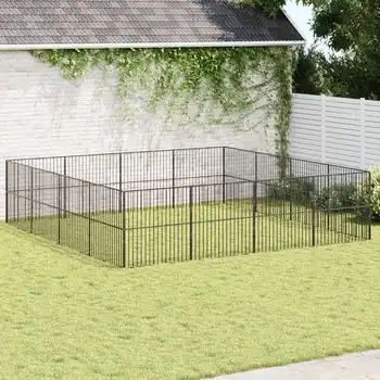 Corralito Para Perros Con 16 Paneles Acero Galvanizado Negro