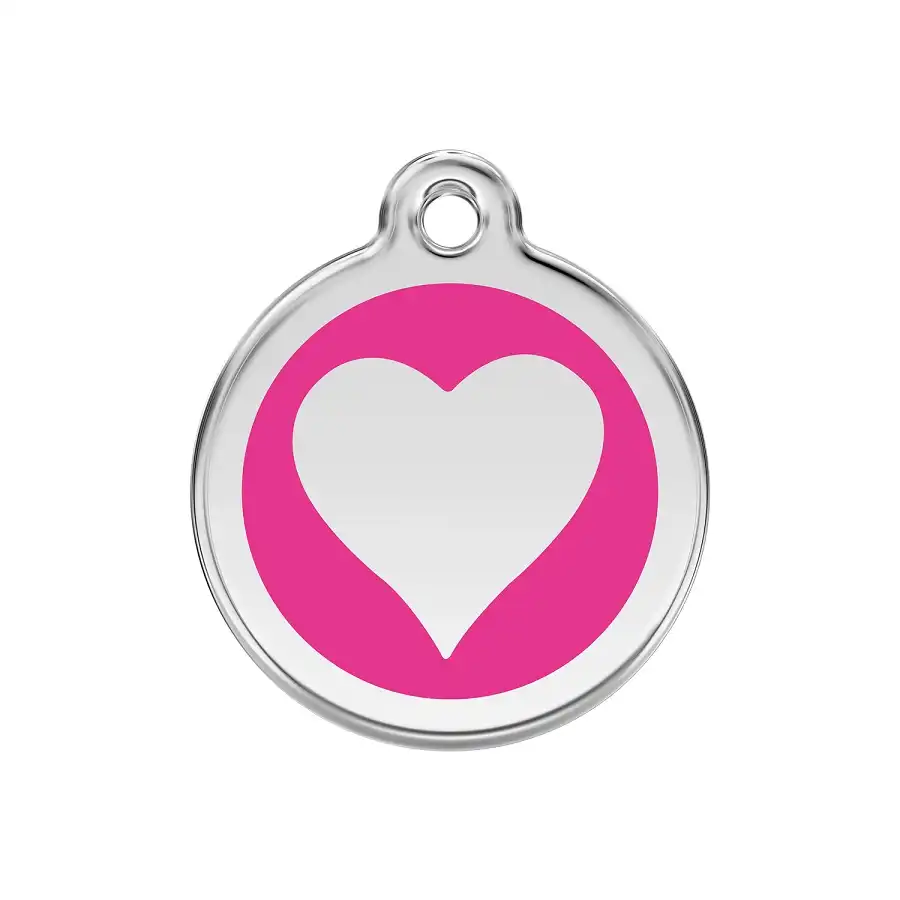 Placa identificativa Acero Inoxidable Esmalte Corazón Rosa Fuerte para perros