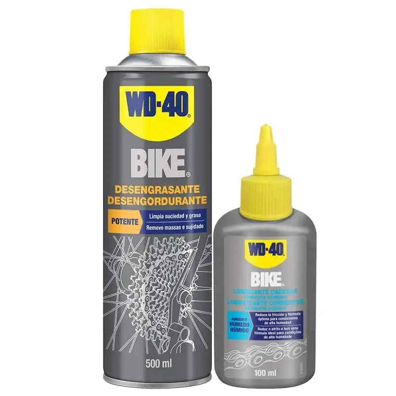 WD-40 Bike Pack Spray Desengrasante 500ml + Gotero Lubricante Ambiente Húmedo 100ml