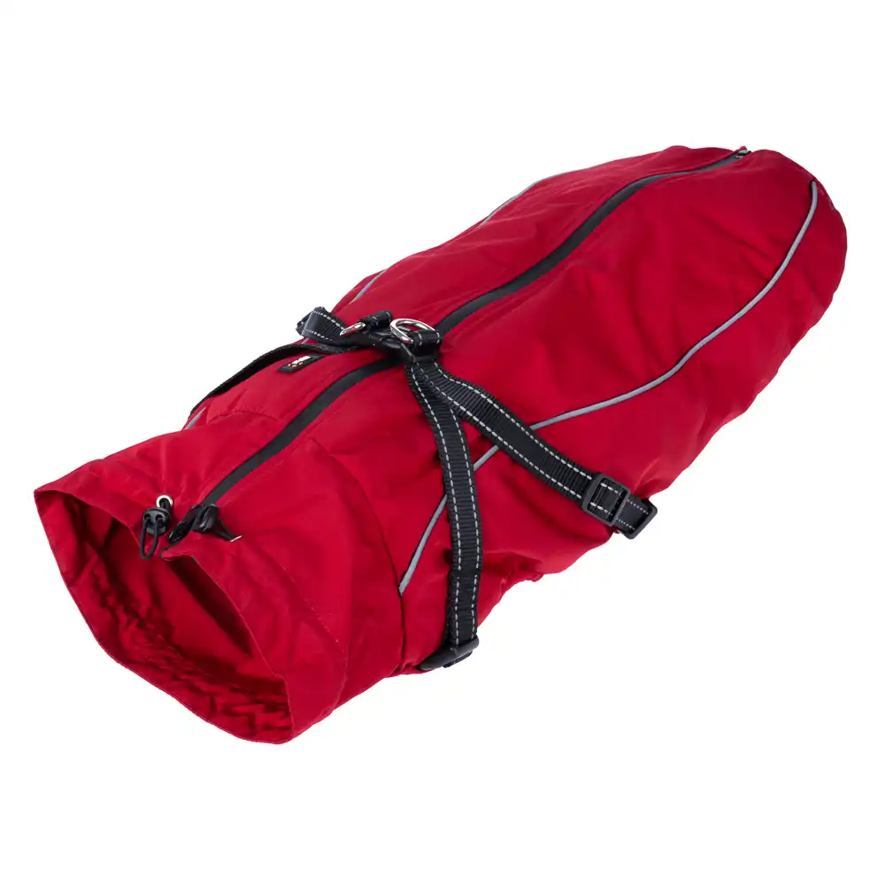 Abrigo con arnés TIAKI Arkon, rojo para perros - aprox. 65 cm de largo de espalda