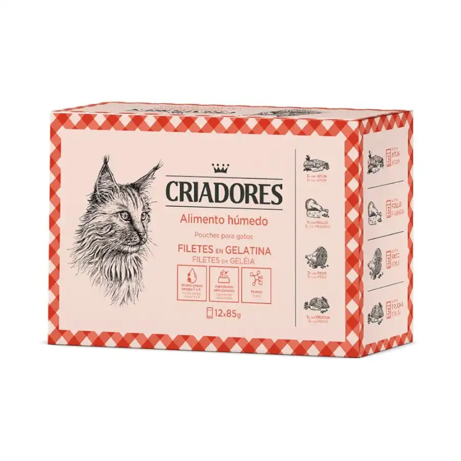 Criadores Carne y Pescado en Gelatina sobre para gatos – Multipack 12